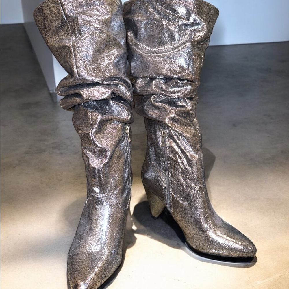 New Metallic Silver Women's slick boots Boots